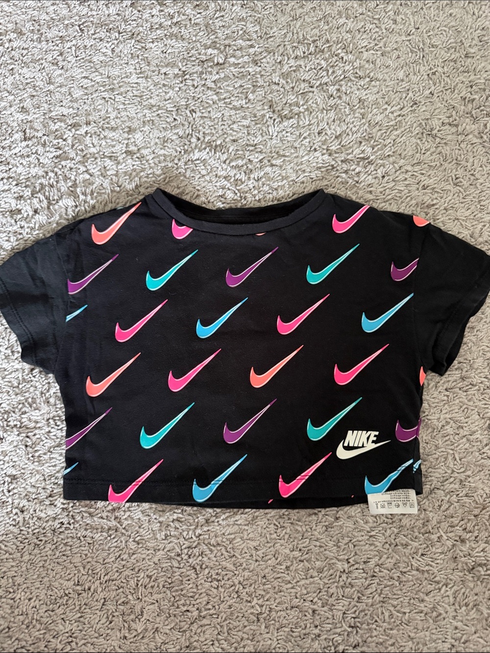 Nike Black Tee with Multicolor Swooshes